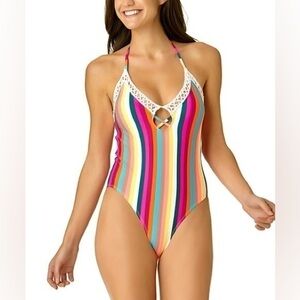 California Sunshine Size M One Piece Rainbow Color Swim Suit-NWOT